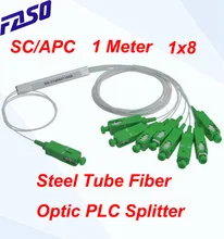 1x8 Splitter SC/APC Connector SM 0.9mm FTTH Steel Tube Fiber Optic PLC Splitter 1 Meter