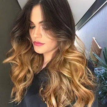 

SUe EXQUISITE Synthetic Womens Wigs Blonde Ombre Long Wavy Mid-Point Synthetic Wigs for Women Natural Hairline Full Wigs