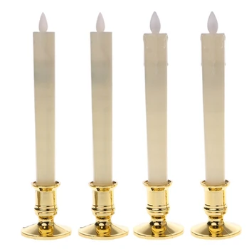 

4Pcs Electric Led Candle Flameless Battery Flickering Candle Light Candlelight Dinner Accessories With Removable Gold Bases