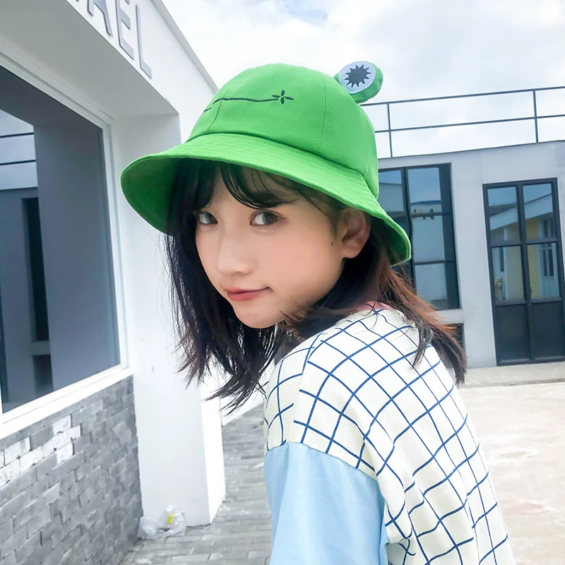 Sombrero de cubo de letras de rana para mujer, gorra de pescador con cubierta, protector solar, para verano