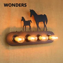 Applique murale LED à 4 têtes en forme de cheval, style rustique rétro, luminaire créatif pour chambre à coucher, chevet, Restaurant, Bar, café, maison