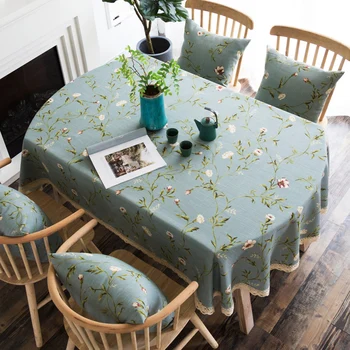

Long oval tablecloth fabric cotton and linen wind small fresh American floral retractable folding oval tea table table linen