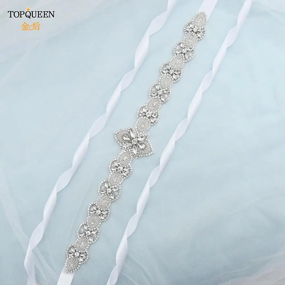

TOPQUEEN S411 Clear Crystal Bridal Belt Jewel Belt Rhinestone Belts for Prom Dresses Wedding Accessories Handmade Beaded Belts