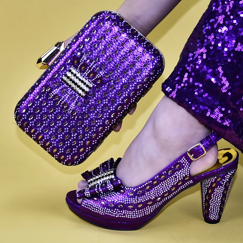 Новое поступление; комплект из туфель и сумочки в итальянском стиле; удобные женские босоножки на платформе; Летние босоножки; ремешок с пряжкой - Цвет: Фиолетовый