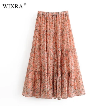 

Wixra Floral Print Skirts 2020 New Womens Chiffon Elegant A Line High Waist Female Skirt Spring Summer