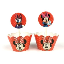 24pcs Baby Shower Kids Favors Minnie Mickey Mouse Decoration Cake Cupcake Paper Wrappers Toppers Happy Birthday Party Supplies