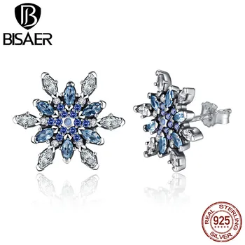 

Bijoux 925 Sterling Silver Crystalized Snowflake, Blue Crystals Clear CZ Stud Earrings for Women Earrings Silver Jewelry brincos