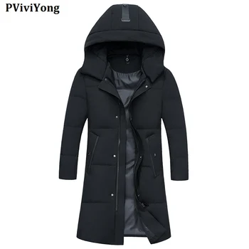 

PViviYong 2019 Winter new fashion high quality hooded collars 90% white duck down jacket , long slim parka men coat YR8040
