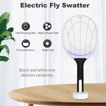 

Fly Swatter USB Rechargeable Bright Light Bug Zapper Mosquitoes Killer Removable Base Grip to Turn on Fly Killer Zapper Racket