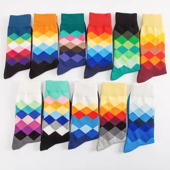 

New Women's Rhombus Colored 1Pair Mid-calf Length Sock Women And Boys Cotton Trends Tube Socks