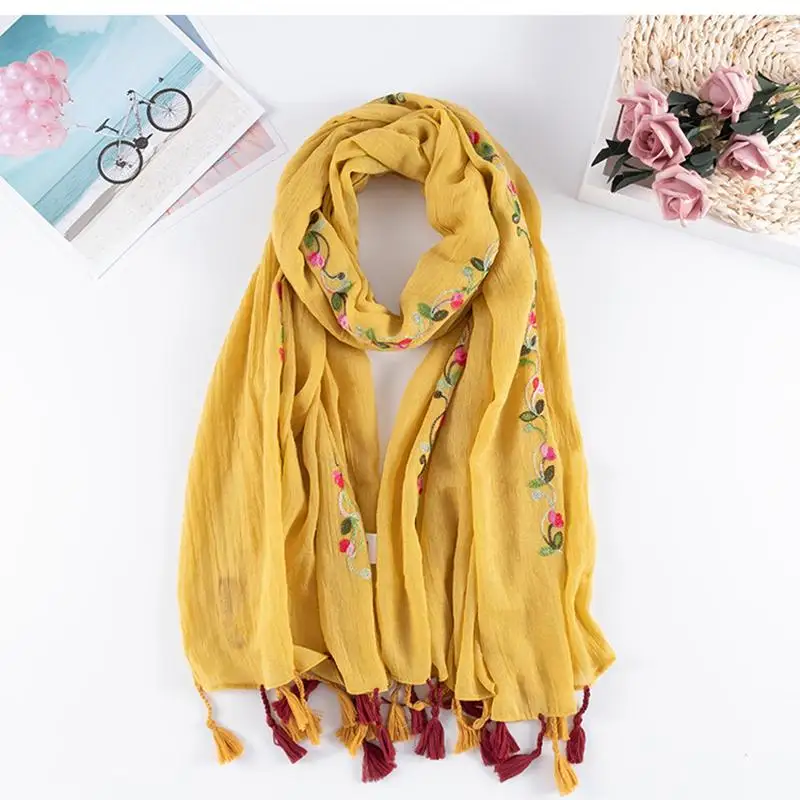 Женская Изысканная шаль, большой цветочный шарф с кисточками, палантин, мусульманский простой хиджаб, пенящаяся Женская Пашмина накидка - Цвет: StyleB 10