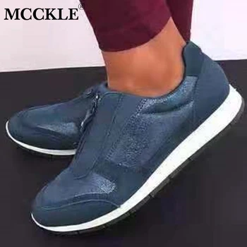 

MCCKLE Women Zip PU Casual Falt Sneakers Ladies Autumn Single Shoes Woman Comfort Walking Shoes Women's Plus Size Footwear