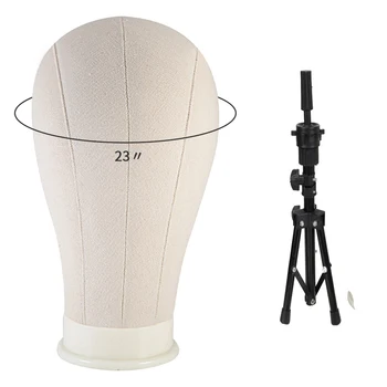 

23'' White Canvas Block Head Training Head Mannequin Head Wig Making Display Styling Manikin Head Wig Accessories With Stand