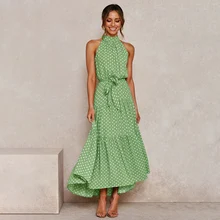 

Summer Long Dress Polka Dot Casual Dresses Black Sexy Halter Strapless New 2021 Yellow Sundress Vacation Clothes For Women