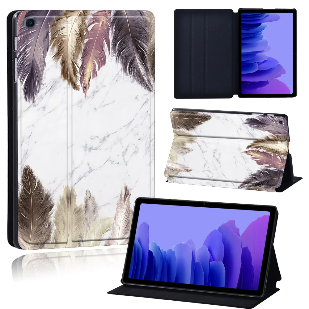 Tablets Case for Samsung Galaxy Tab A7 10.4 Inch 2020 T500/T505 Printed Feather PU Leather Tablet Stand folio Cover+ Free Stylus