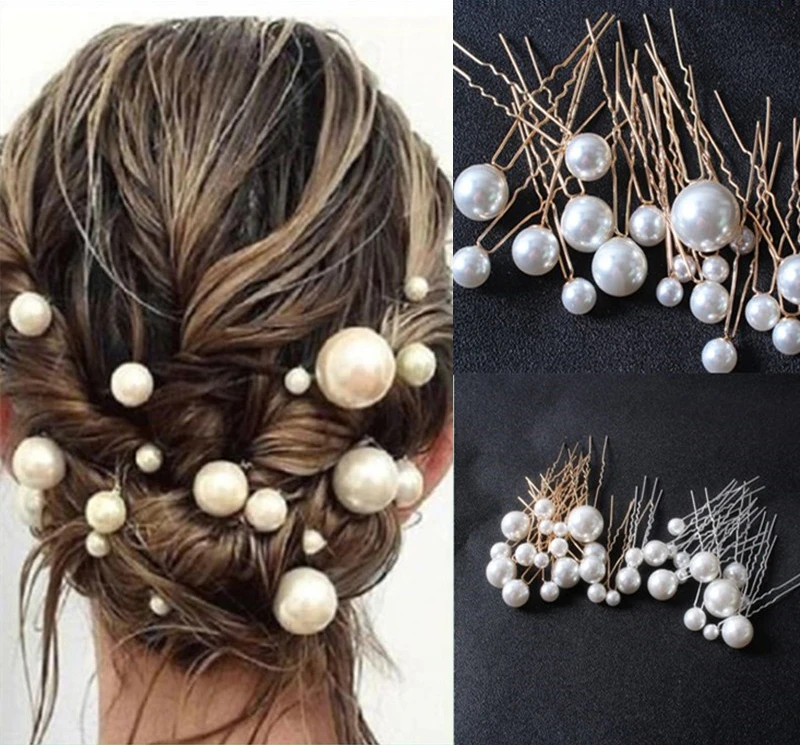 cute headbands for women Women U-shaped Pin Metal Barrette Clip Hairpins Simulated Pearl Bridal Tiara Hair Accessories Wedding Hairstyle Design Tools mini hair clips