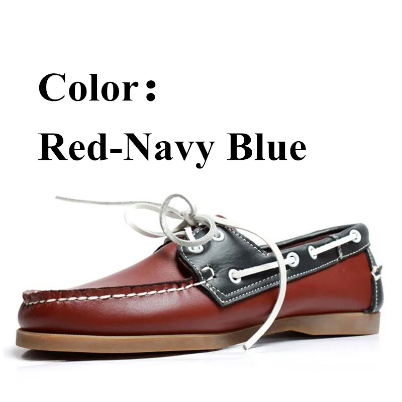 Men Genuine Leather Driving Shoes,Docksides Classic Boat Shoe,Brand Design Flats Loafers For Men Women 2019A021 - Цвет: Red-Navy Blue