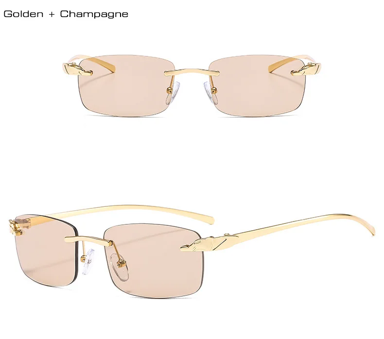 Unique Cheetah Rimless Rectangle Sunglasses Women Candy Colors Clear Lens Eyewear Brand Designer Men Sun Glasses
