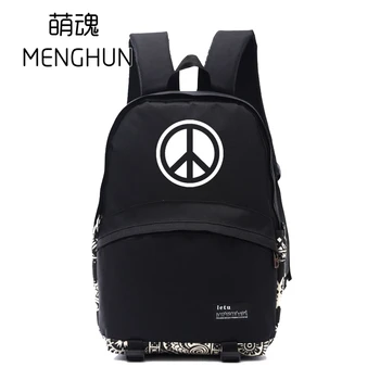 

2019 peace logo printing backpack black nylon fashion casual backpack black bags school bag NB395