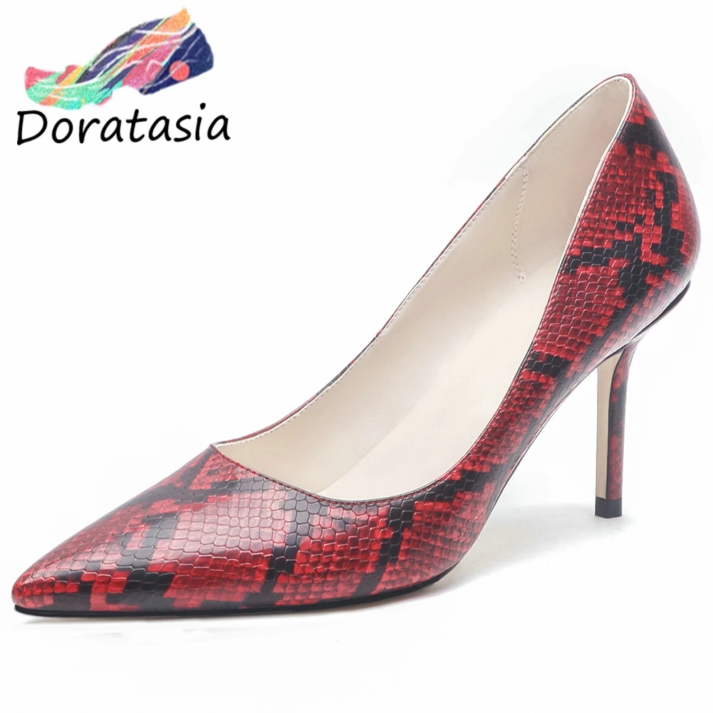 

DORATASIA Brand Girl Thin Heels Shallow Pumps Sanke Print Pumps Women 2020 Sexy Pointed Toe Wedding Party Shoes Woman