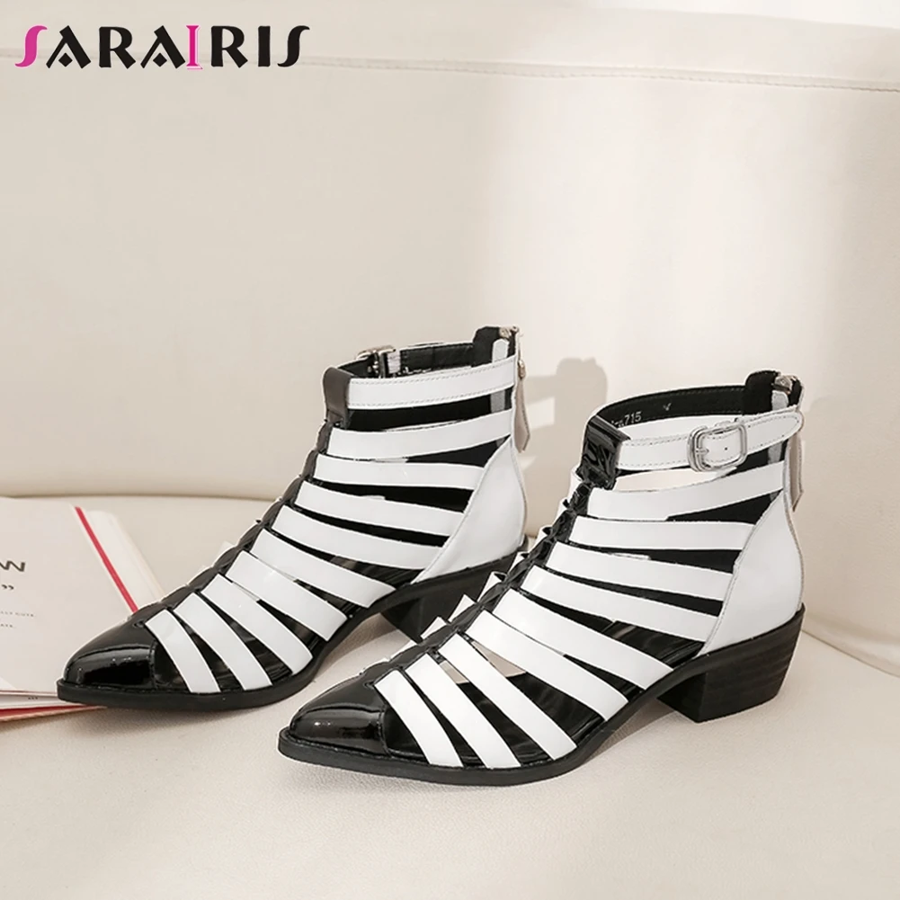 

SARAIRIS Retro Brand Female Buckle Zipper Round Toe High Heel Gladiator Sandals Casual Summer Sandals Women Shoes Woman