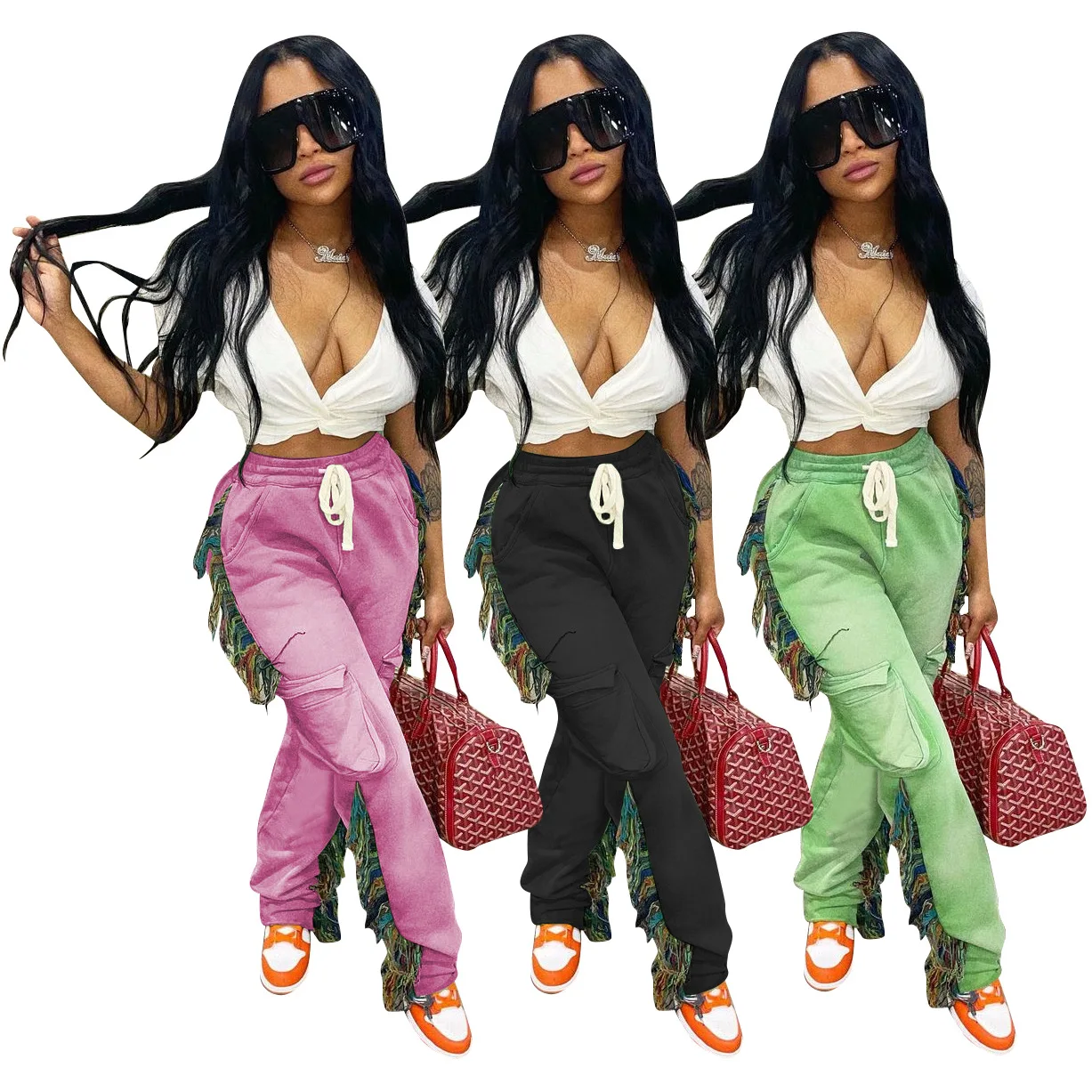 

Casaul Women Tassel Jogger Pants Steetpants Long Pants High Waist Clothes For Women Outfit