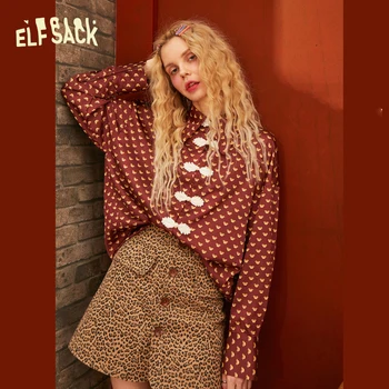 

ELFSACK Graphic Print Satin Chinese Style Blouse Shirt Women Clothes 2020 Spring Vintage Office Ladies Tops