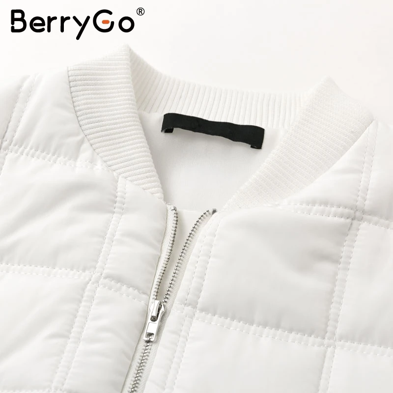 BerryGo, модная теплая белая парка в клетку для женщин, уличная одежда из хлопка на молнии, женская верхняя одежда, зимняя куртка, повседневная Шикарная парка с длинным рукавом