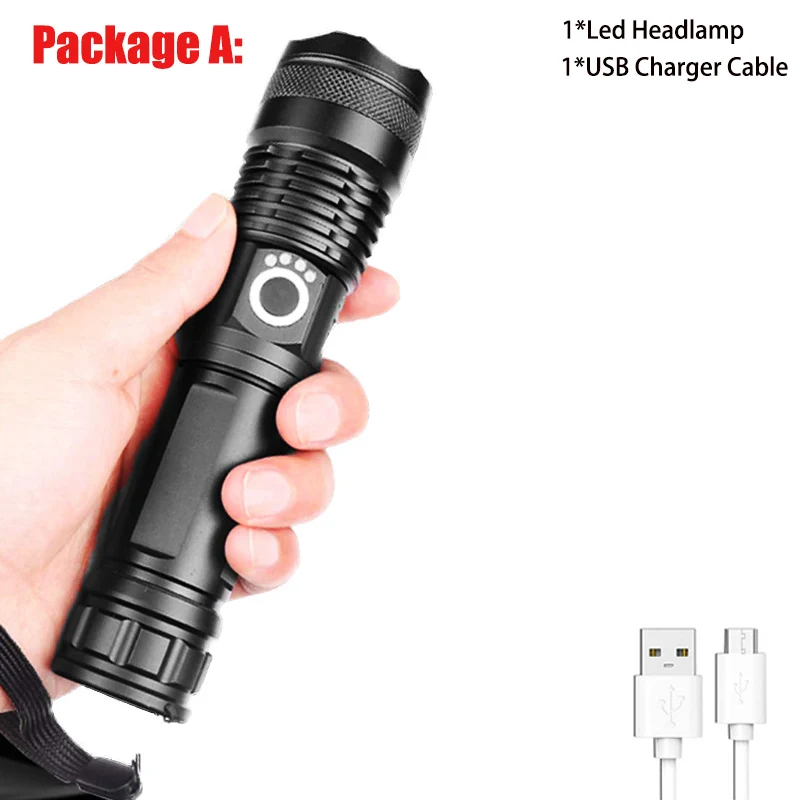 T20 светодиодный светильник-вспышка XHP50 мощный люменов 18650 USB перезаряжаемый светодиодный фонарь масштабируемый светильник для наружного кемпинга пешего туризма охоты - Испускаемый цвет: Package A