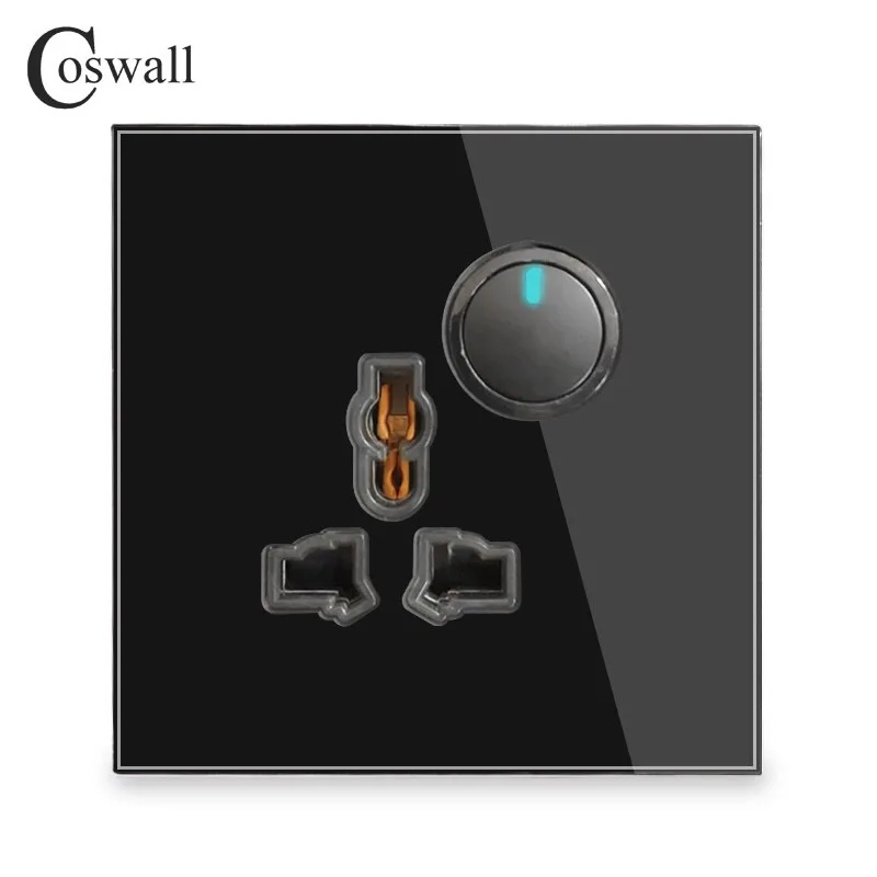 

Coswall Glass Panel Wall Universal Socket + 1 Gang 2 Way Pass Through On / Off Light Switch Switched With LED Indicator