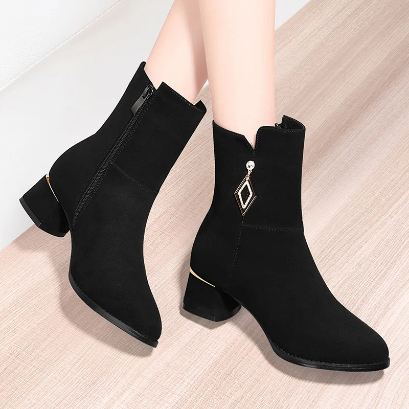 

SW Short Boots Women's Chunky-Heel 2019 Autumn And Winter New Style Thick Bottomed Tube Martin Boots Students plus Velvet Boots