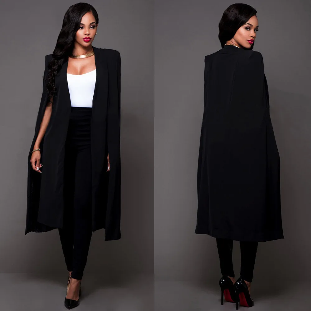 Fashion Shawl Cloak Cape Lapel Blazer Women Coat OL Split Party Club Long Sleeve Casual Suit Jacket Workwear Outwear Female 2022 popular silk satin scarf women solid 70cm neck tie female hair hand wrist foulard headkerchief shawl wrap bandana new