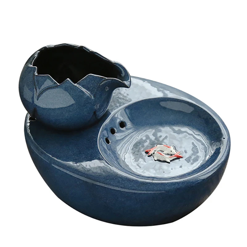 

Cat Ceramic Water Fountain Automatic Pet Drinking Fountain Quiet Electric Water Dispenser Blue