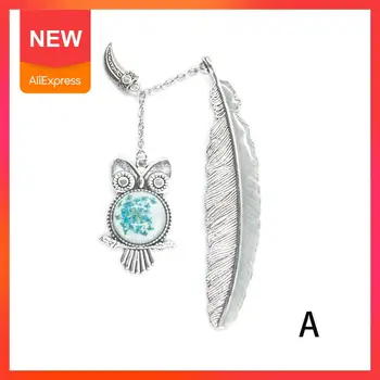 

Luminous Feather Owl Metal Bookmark Retro Glowing Bookmark Dried School Fluorescent Pendant Flower Crystal Supplies Student I5A9