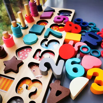 

Baby Wooden Montessori Toys Rainbow Digital Matching Fishing Board/kids Geometry Blocks Math Toy Early Education Preschool Gift