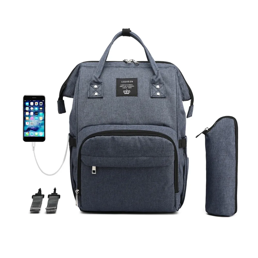 Lequeen USB сумки для подгузников большая сумка для подгузников обновленный модный дорожный рюкзак водонепроницаемая сумка для беременных сумки для мам с 2 крючками