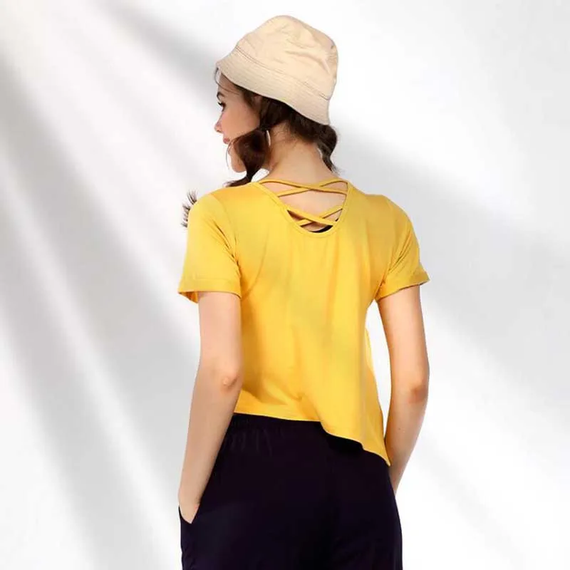 2019 футболка с короткими рукавами для йоги женские свободные блузки круглым