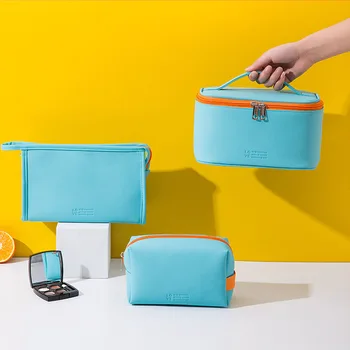 

Candy-Colored Makeup Bag Online Celebrity INS Three-in-One Tempting Bag Pu Waterproof Storage New Style Wash Bag