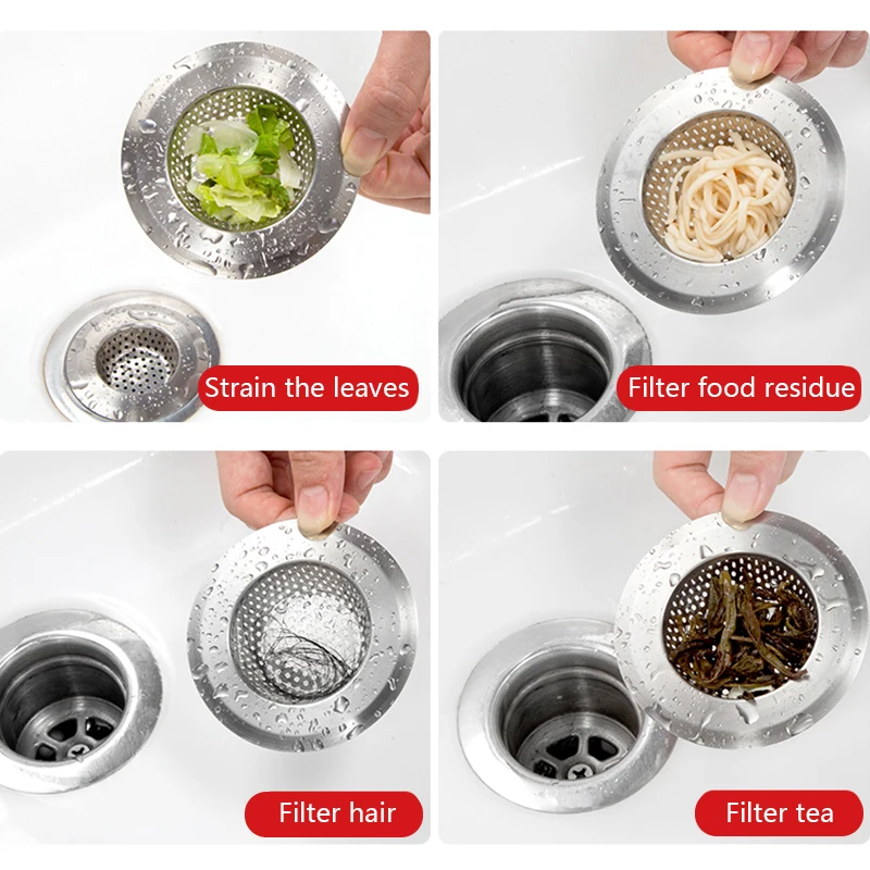 Sink Drain Filter Household Stainless Steel Sink Strainer Metal Filter Bath Drain Waste Screen 1PC