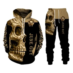 Ensemble sweat à capuche et pantalon imprimé tête de mort en 3d pour homme, sweat shirt décontracté, survêtement, vêtements Cool, collection automne hiver 