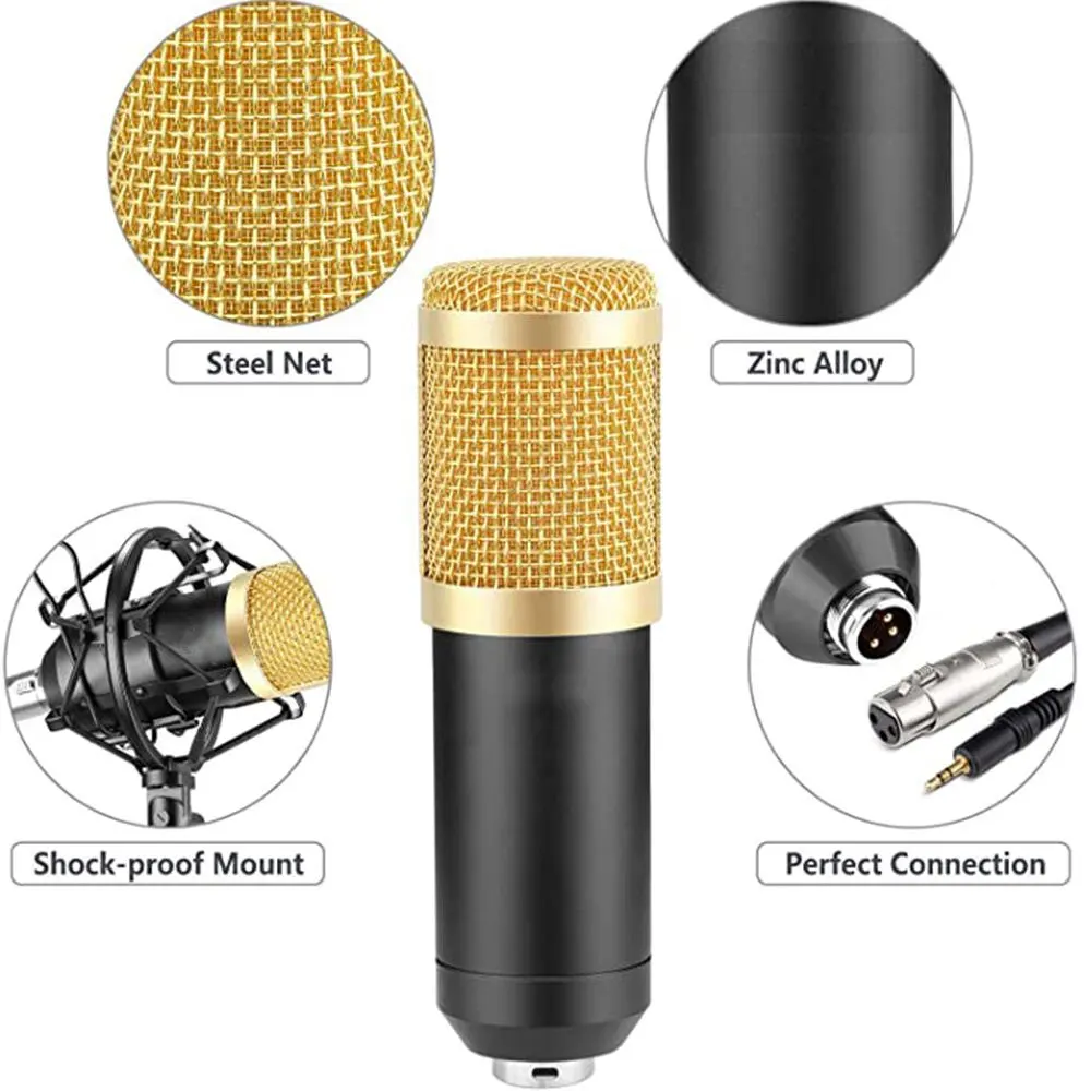 BM800 콘덴서 마이크 브래킷, 3.5mm 오디오 USB V8 사운드 카드, 금속 쉘 지원, 휴대폰 컴퓨터 라이브 K 노래 녹음