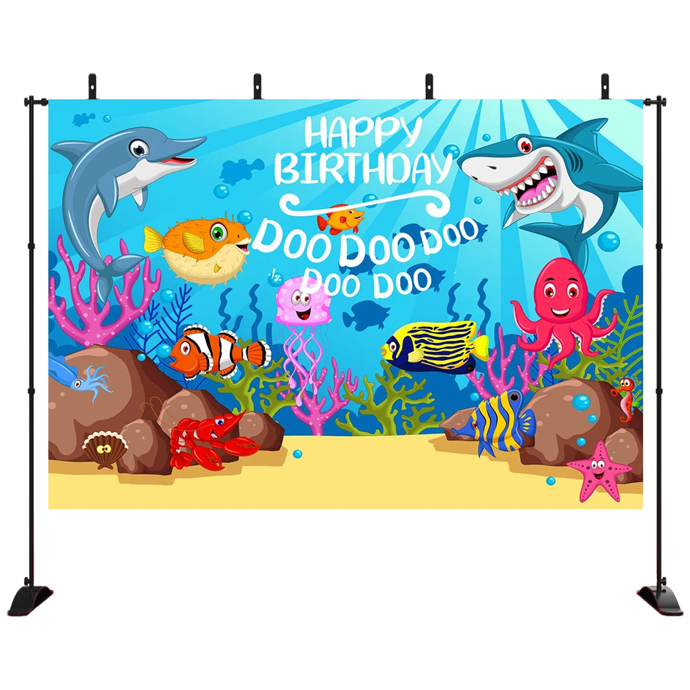Fondo de fotografía de tiburón de plantas acuáticas de dibujos animados  bebé niños fiesta de cumpleaños foto de fondo bajo el mar azul Photo Booth  Props|Fondo| - AliExpress