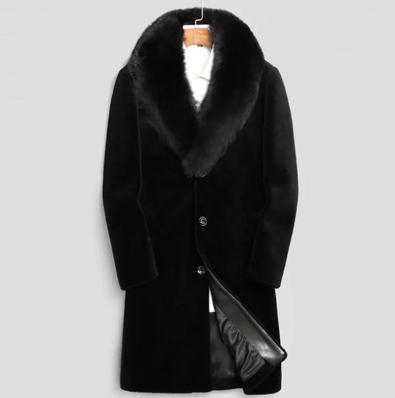 S/6Xl мужской длинный секционный черный меховой воротник зима осень верхняя одежда негабаритных теплых пальто из искусственного меха Мужская одежда из искусственного меха K1215