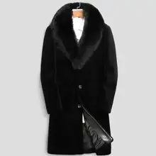 S/6Xl мужской длинный секционный черный меховой воротник зима осень верхняя одежда негабаритных теплых пальто из искусственного меха Мужская одежда из искусственного меха K1215