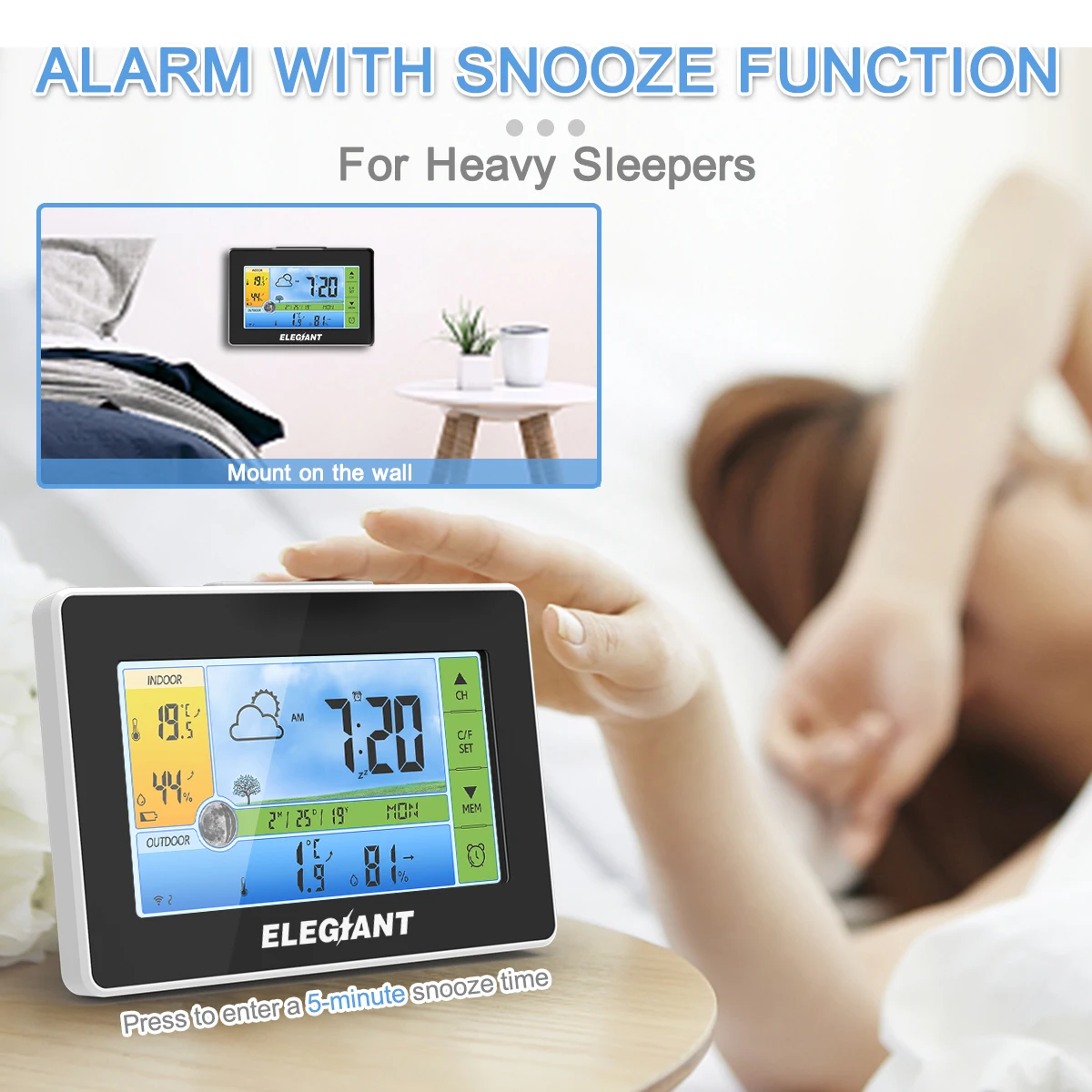 Цифровая сенсорная Беспроводная комнатная Метеостанция ELEGIANT наружный датчик