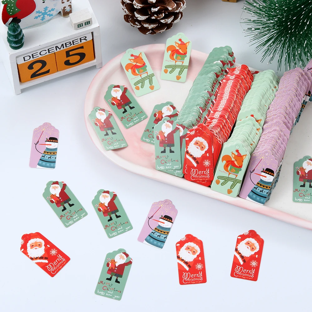 100 шт. бирки из крафт бумаги с рождественским Рождеством этикетки Санта Клаусом
