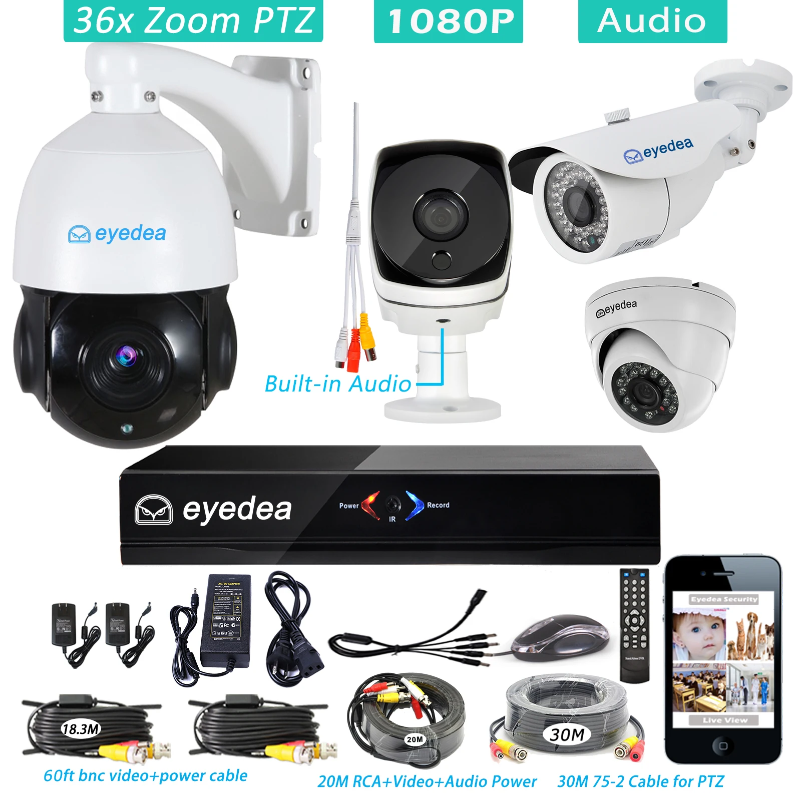 Eyedea 8 CH цифровой видеорегистратор HDMI 1080P 5500TVL Аудио встроенный 36x зум PTZ контроль