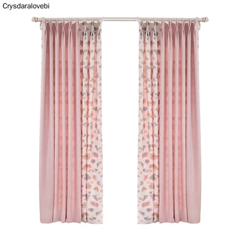 

Modern Blackout Curtain for Girls' Bedroom Cotton Linen Splicing Curtain for kids Room Finished Window Curtain for Living Room