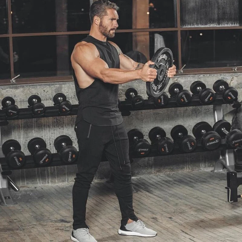 Muscleguys без боли Нет усиления Бодибилдинг Костюмы майка Для мужчин Фитнес синглеты без рукавов рубашка из плотного хлопка Облегающая майка Undersh