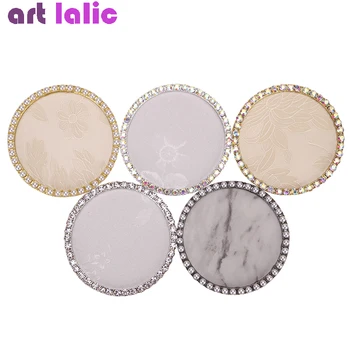 

1pc Round Embroidered False Nail Art Plate Tips Marble Rhinestones Pearl Practice Display Showing Stand Board Palette Nail Tools